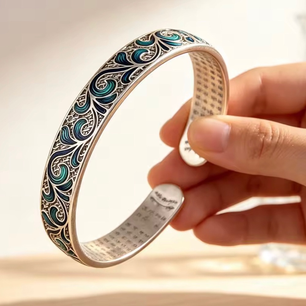Artisan Sterling Silver Turquoise Wave Cuff Bracelet
